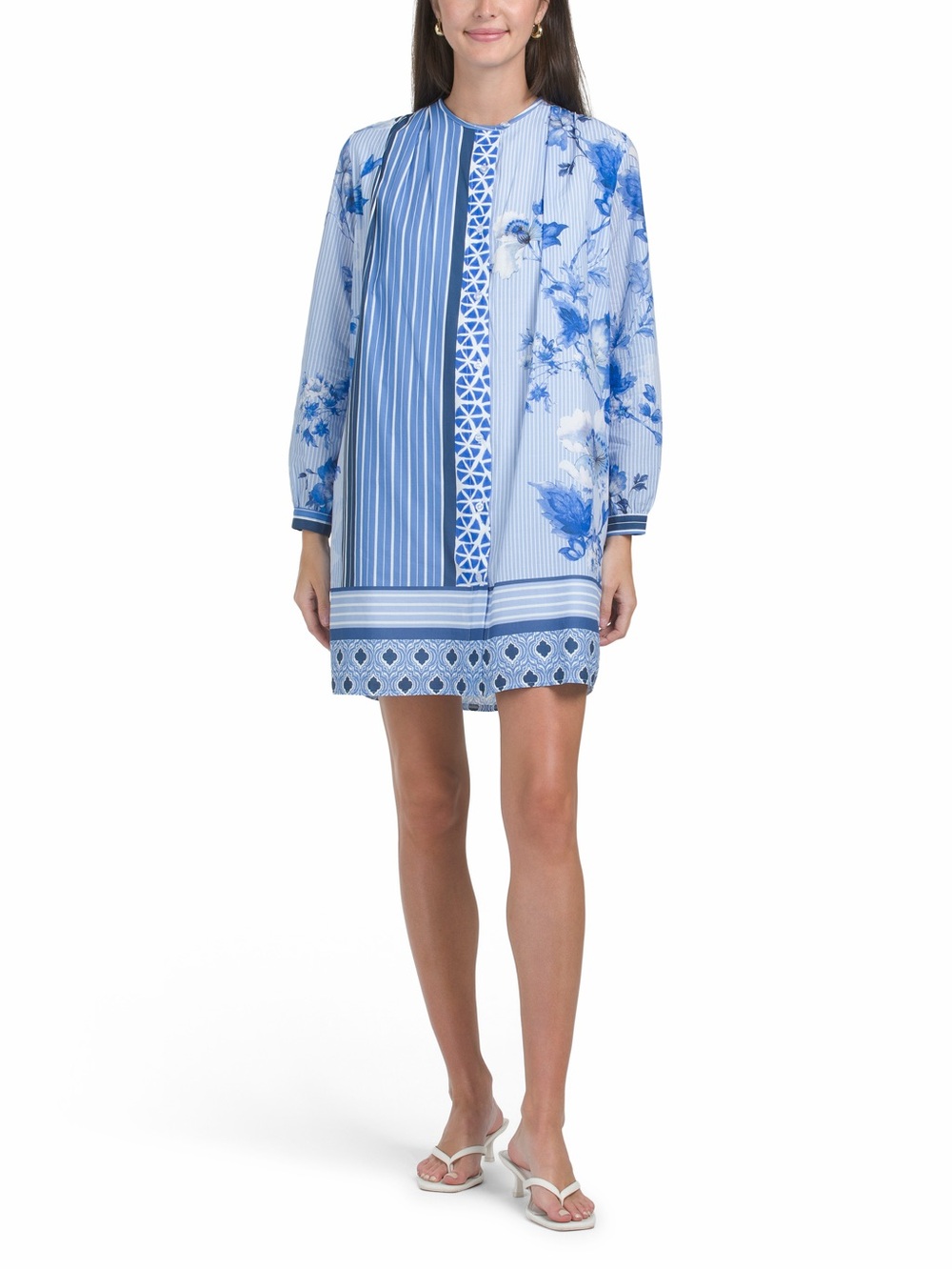 Linea Moda Blue Floral and Stripe Dress
